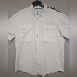 Magellan Outdoors Fish Gear Shirt Men’s Large White American Flag Back Fishing